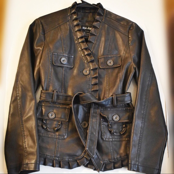 Me Jane Jackets & Blazers - Me Jane Faux Leather Pleat Trim Moto Jacket & Belt